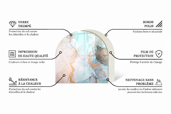 Half-oval tempered glass hearth Elegant marble pattern