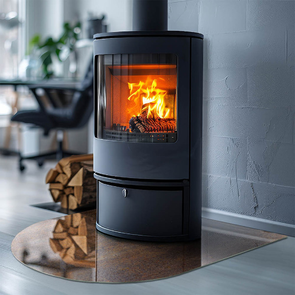 Half-oval tempered glass hearth Rust texture on metal