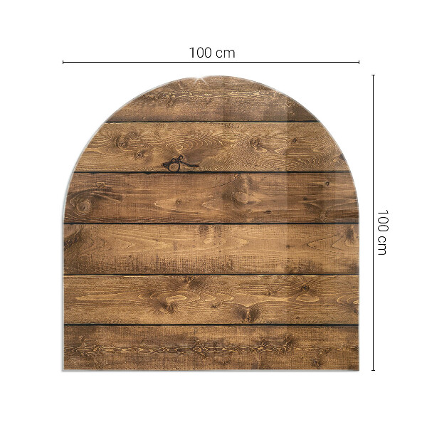 Half-oval tempered glass hearth Wooden board with grain
