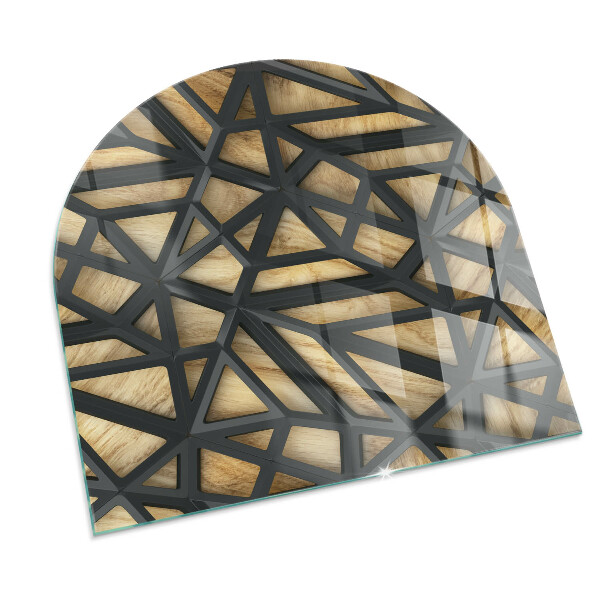 Half-oval glass hearth plate Geometry with wood