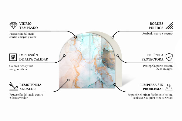 Half-oval tempered glass hearth Elegant marble with veins