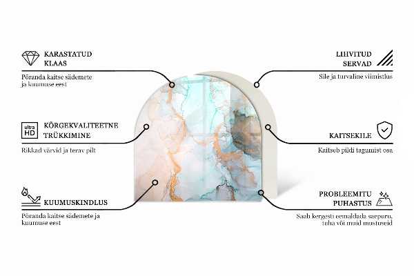 Half-oval toughened glass hearths Abstract marble pattern