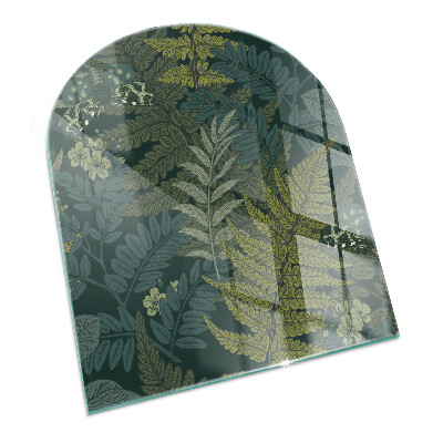 Half-oval glass hearth plate Plant motifs with butterflies