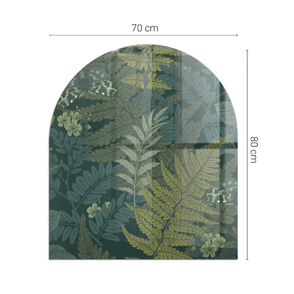 Half-oval glass hearth plate Plant motifs with butterflies