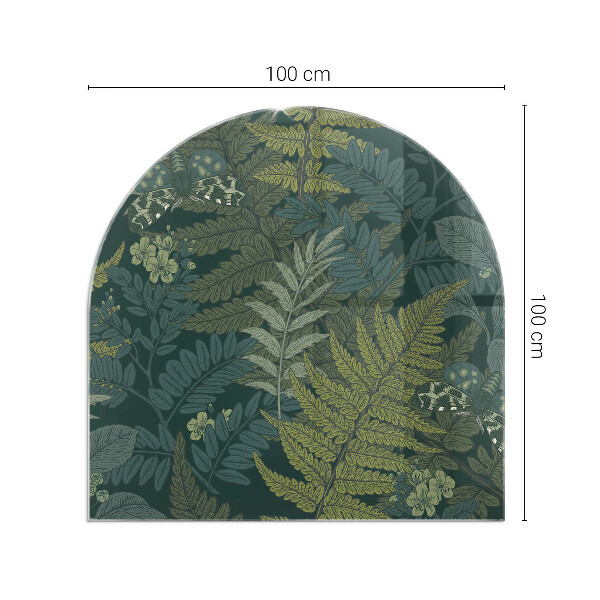 Half-oval glass hearth plate Plant motifs with butterflies