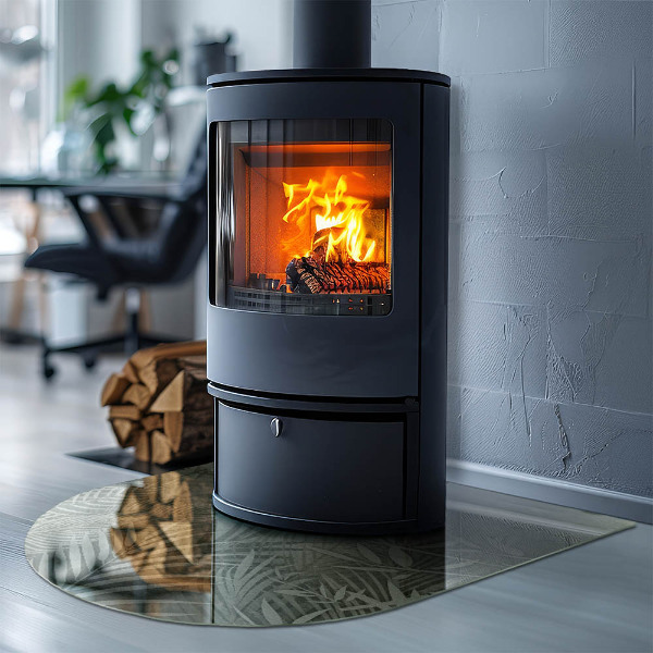 Half-oval toughened glass hearths Tropical leaves in the background