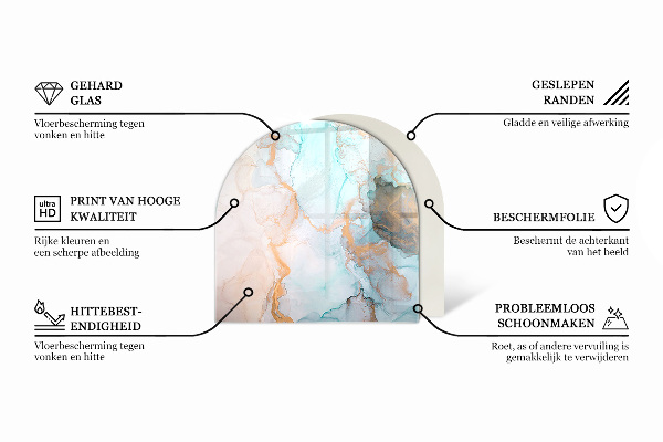 Half-oval tempered glass hearth Delicate marble pattern