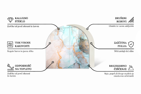 Half-oval tempered glass hearth Delicate marble pattern