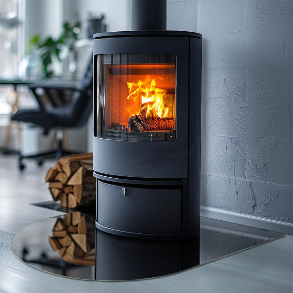 Half-oval tempered glass hearth Colour Black