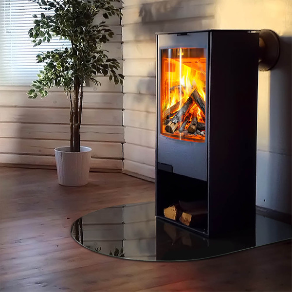 Half-oval tempered glass hearth Colour Black