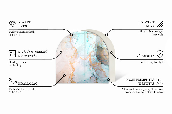 Half-oval glass hearth plate Sea Colour