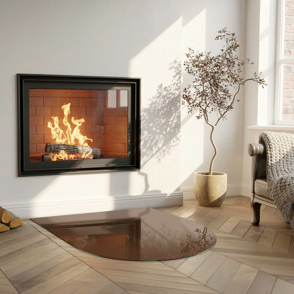 Half-oval tempered glass hearth Colour Brown