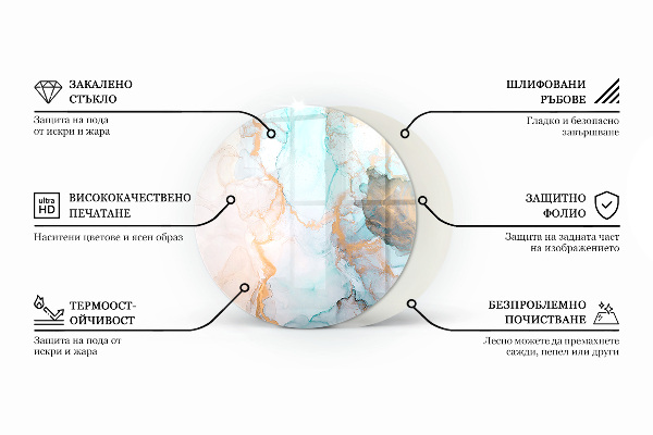 Round glass wood burner hearth Marble pattern with veins