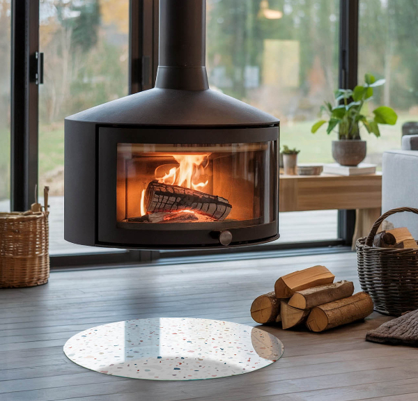 Round glass wood burner hearth Pattern with small shapes