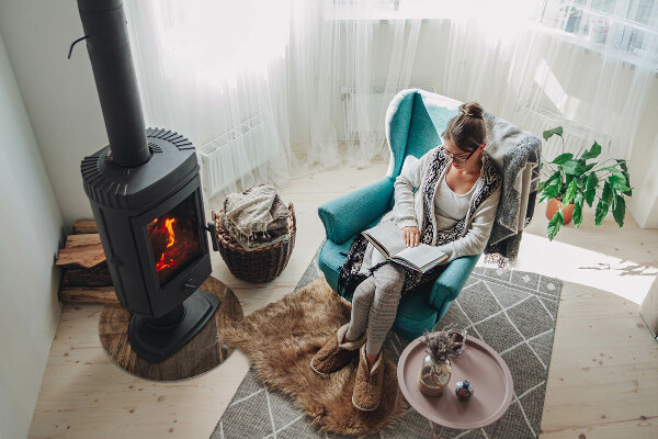 Round glass fire hearth Natural wood pattern