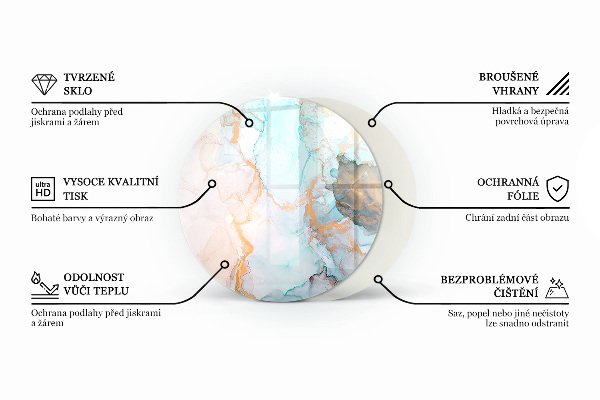 Round glass hearths for wood burners Natural marble pattern