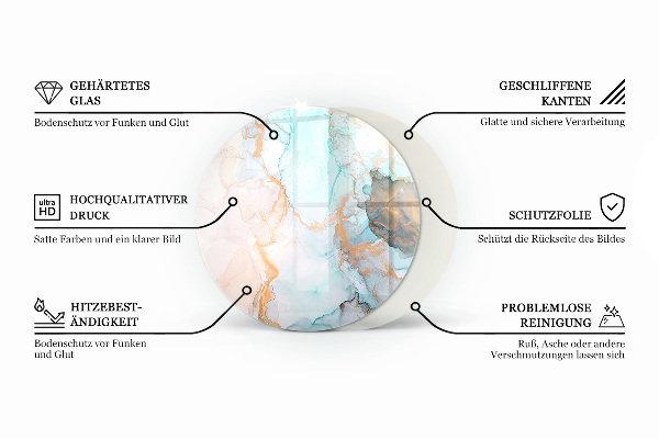 Round glass hearths for wood burners Natural marble pattern