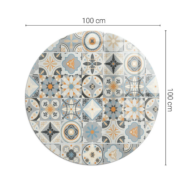 Round glass fire hearth Mosaic patterns in tiles