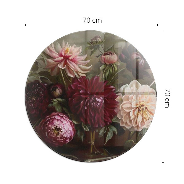 Round glass fire hearth Flower bouquet in detail