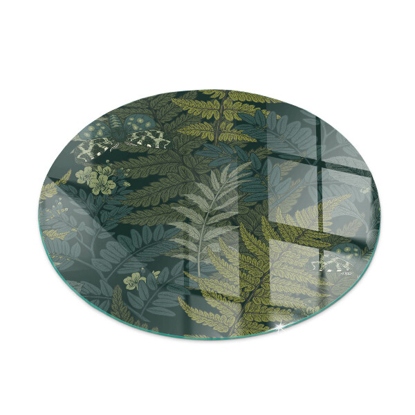 Round glass wood burner hearth Plant motifs with butterflies