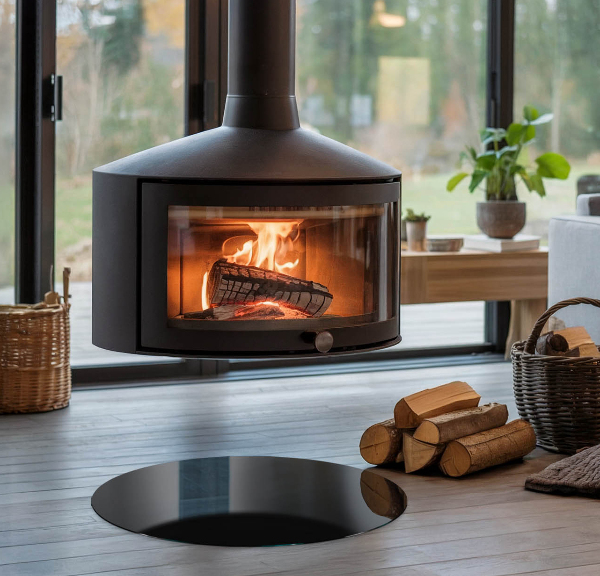 Round glass fire hearth Colour Black