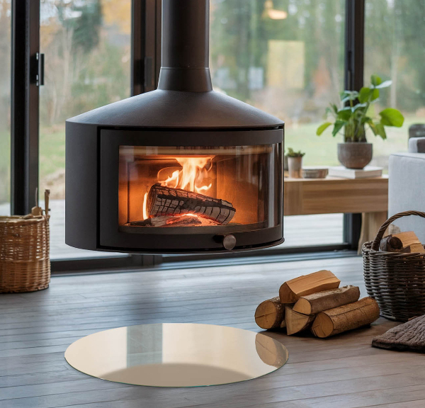 Round glass wood burner hearth Colour Beige