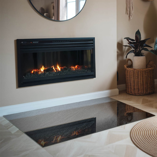 Rectangular glass hearth for wood stove Natural stone texture