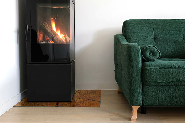 Rectangular glass hearth Wood grain in cross-section