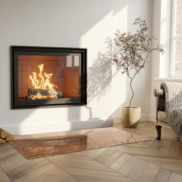 Rectangular glass hearth for wood stove Natural wood pattern