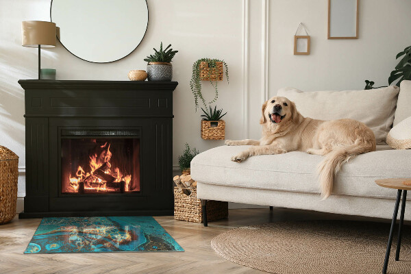 Rectangular glass hearth for log burner Abstract organic pattern