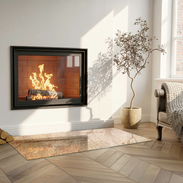 Rectangular glass hearth for wood stove Natural stone texture