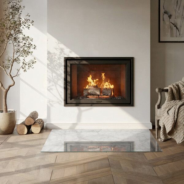 Rectangular glass hearth for wood stove Marble structure pattern