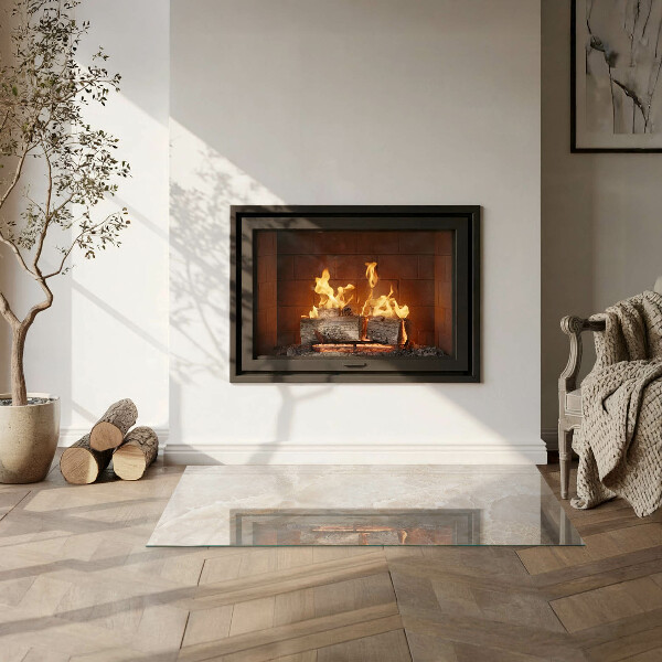 Rectangular glass hearth for wood stove Natural stone pattern