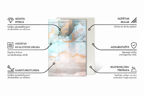 Rectangular glass hearth Marble pattern with veins