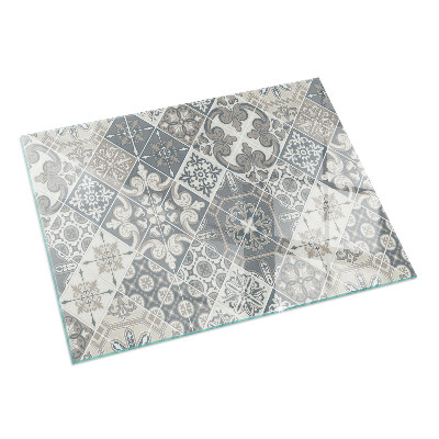 Rectangular glass hearth for wood stove Decorative mosaic pattern