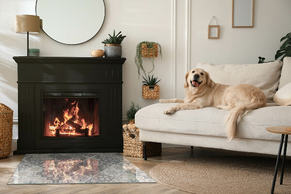 Rectangular glass hearth for wood stove Decorative mosaic pattern