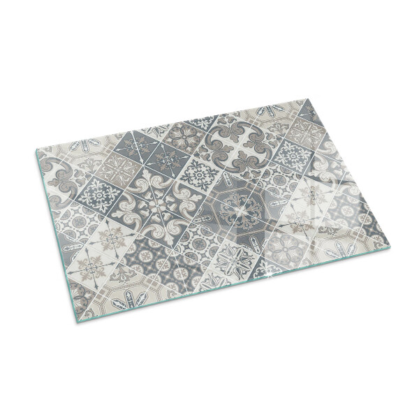 Rectangular glass hearth for wood stove Decorative mosaic pattern