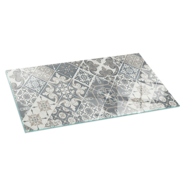 Rectangular glass hearth for wood stove Decorative mosaic pattern