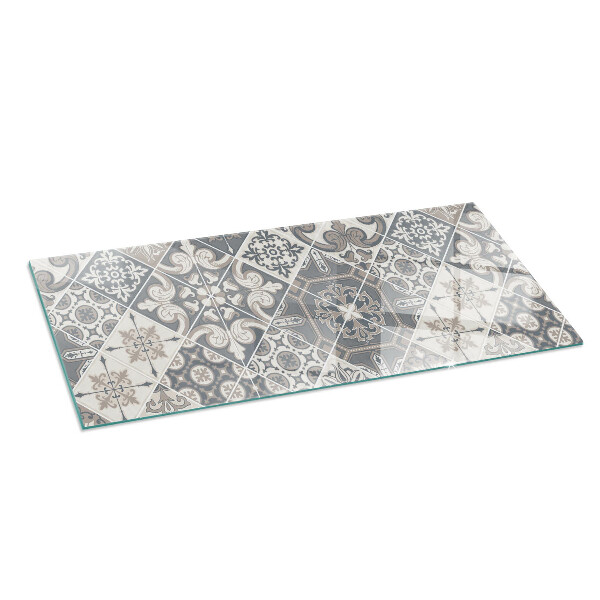 Rectangular glass hearth for wood stove Decorative mosaic pattern