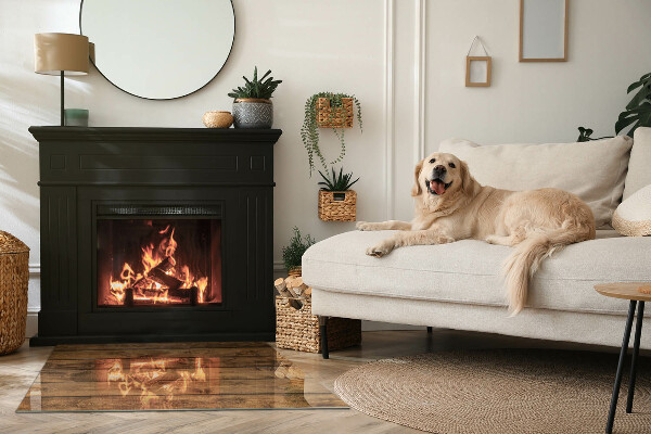 Rectangular glass hearth for log burner Wooden board with grain