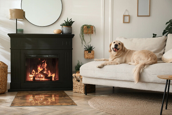 Rectangular glass hearth for log burner Wooden board with grain