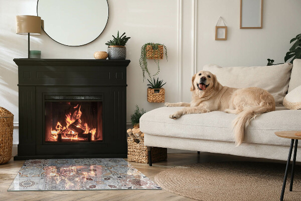 Rectangular glass hearth for wood stove Mosaic patterns in tiles