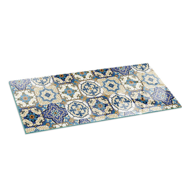 Rectangular glass hearth Mosaic pattern with flowers