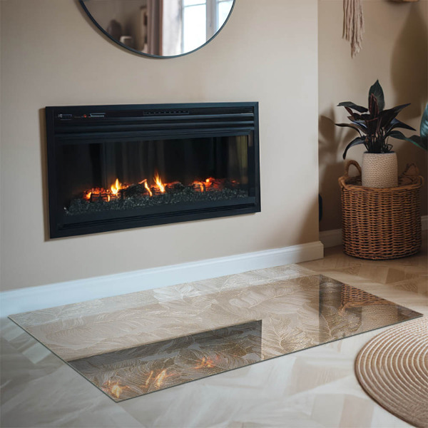 Rectangular glass hearth Leaves in subtle patterns