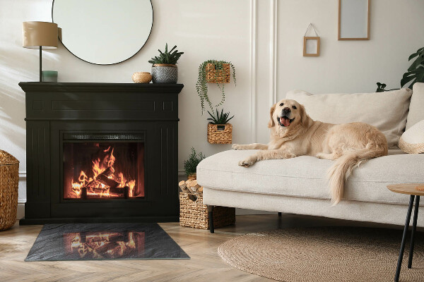 Rectangular glass hearth for log burner Stone surface texture
