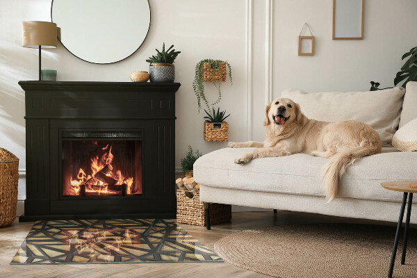 Rectangular glass hearth for wood stove Geometry with wood