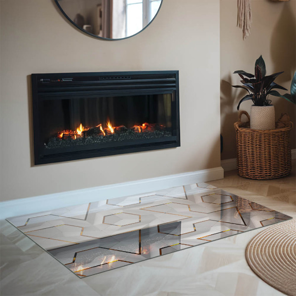 Rectangular glass hearth 3D geometric pattern