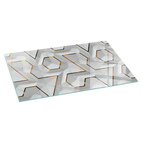 Rectangular glass hearth 3D geometric pattern