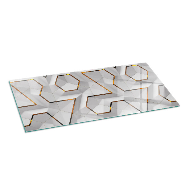Rectangular glass hearth 3D geometric pattern