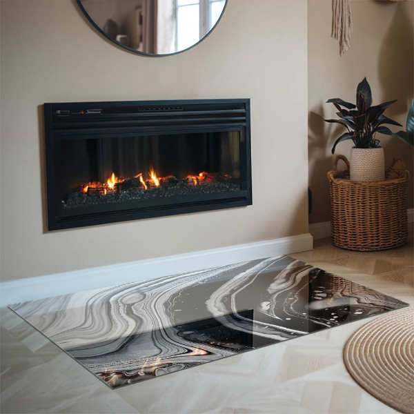 Rectangular glass hearth for log burner Abstract waves and lines